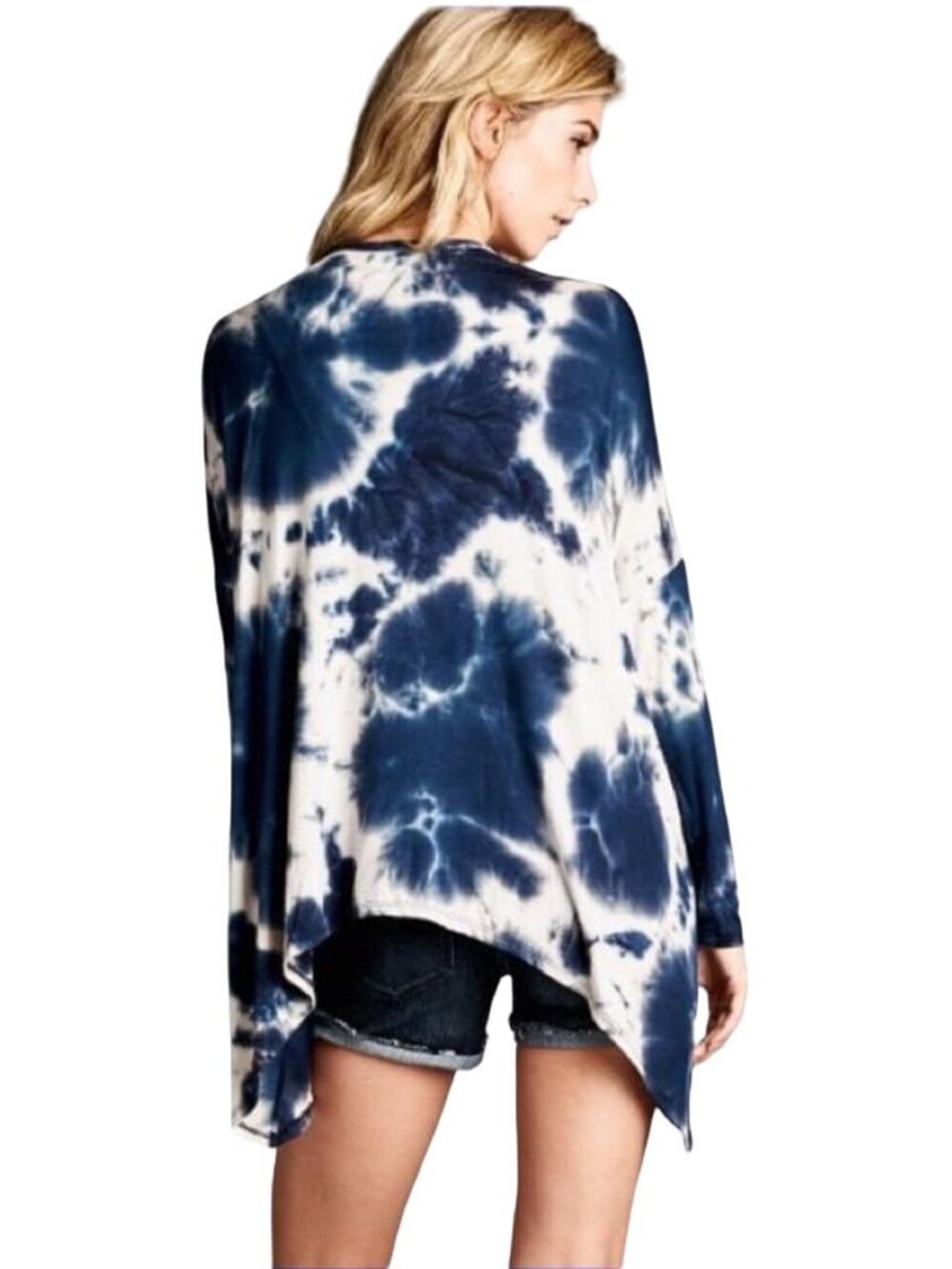 NWT Blue Tie Dye Open Front Draped Jersey Cardigan| Ethereal Grunge Boho Coastal - Picture 7 of 13
